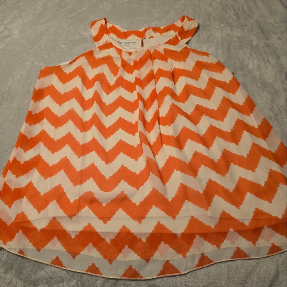 Maurices Plus Size 2 Orange White Chevron Stripe Swing Top With Beaded Closure